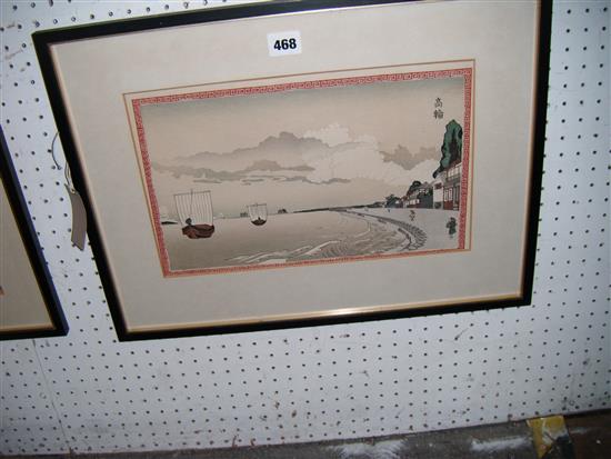 Japanese wood block print of Mt Fuji after Hokusai & View of Takanawa after Hokuju